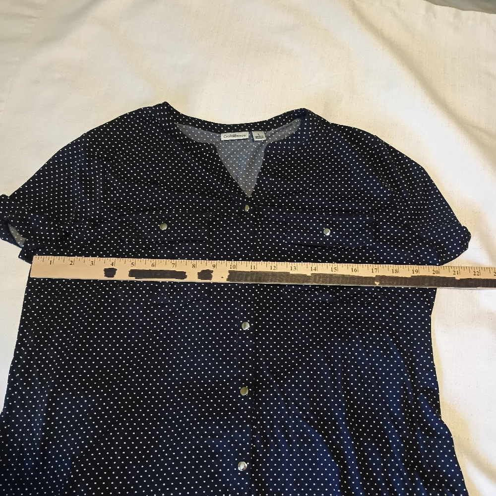 Croft & Barrow size L button up black top w white dots short sleeve blouse - Picture 10 of 11